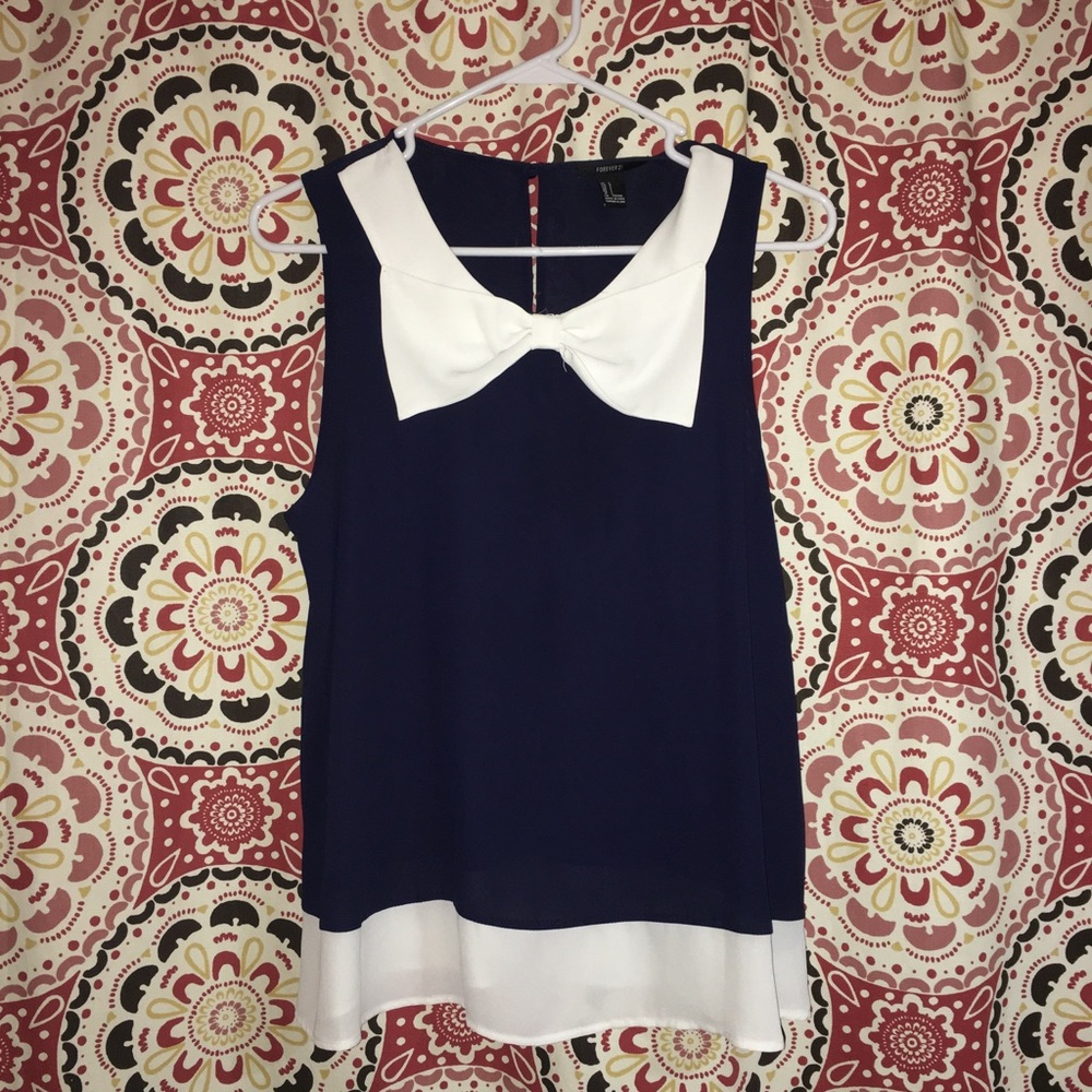 Forever 21 Navy Blue and White Bow Tank